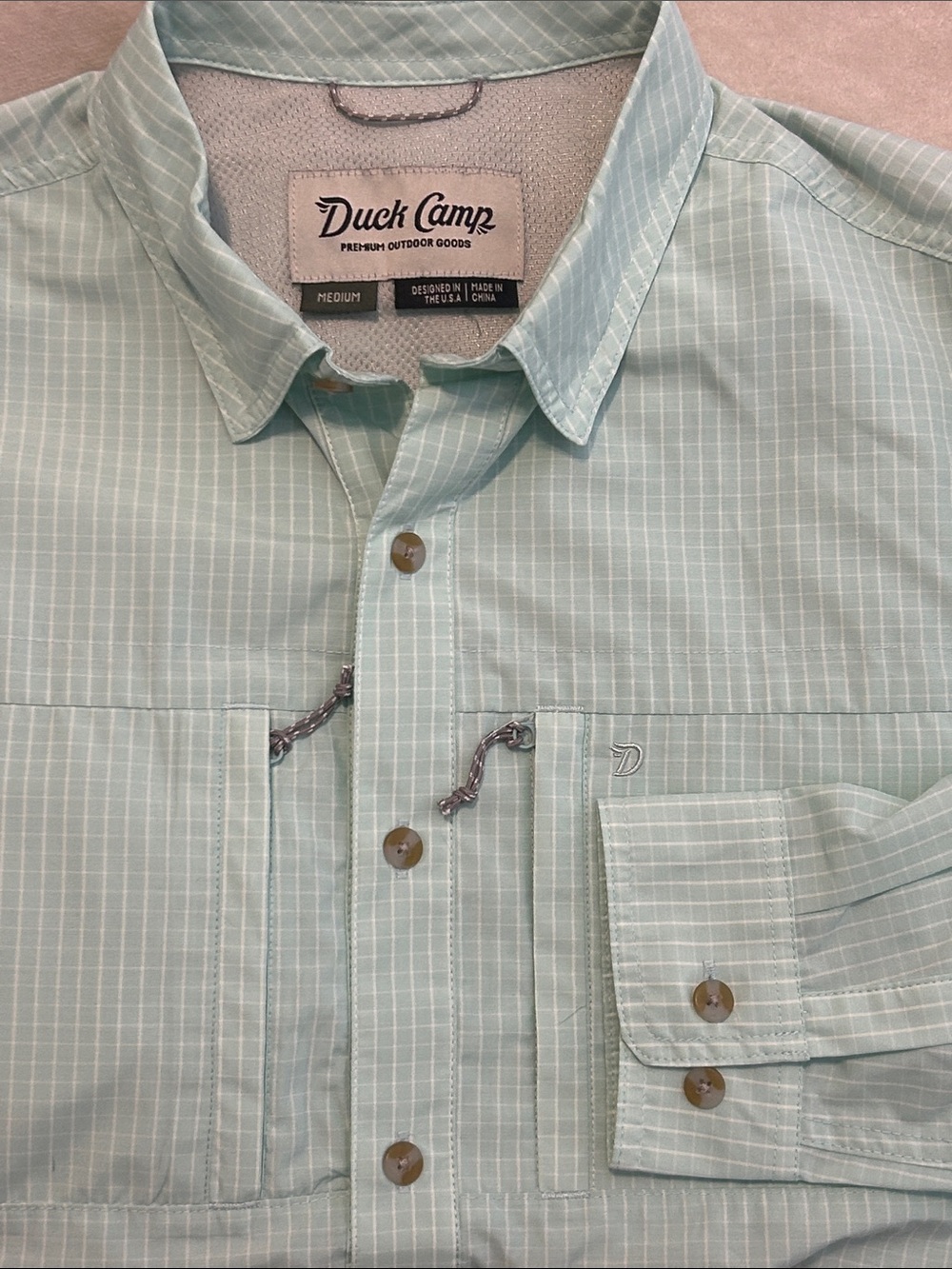 Duck Camp Men’s Medium Green Check Vented L/S Fishing Hunting Shirt LST125